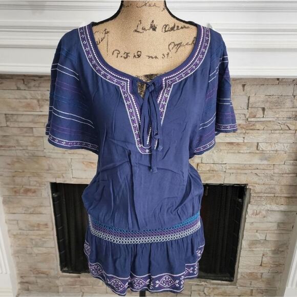 FLYING‎ Tomato embroidered peplum peasant boho tunic size small - Picture 1 of 7